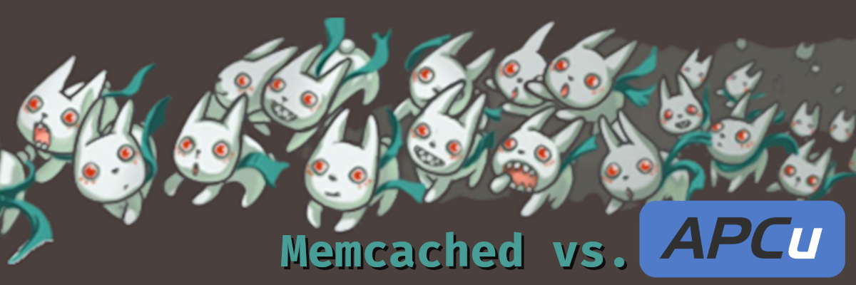 Image of the memcached rabbits running towards the left, with text on the bottom that says 