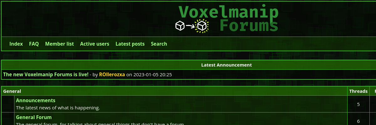 Screenshot of the Voxelmanip Forums