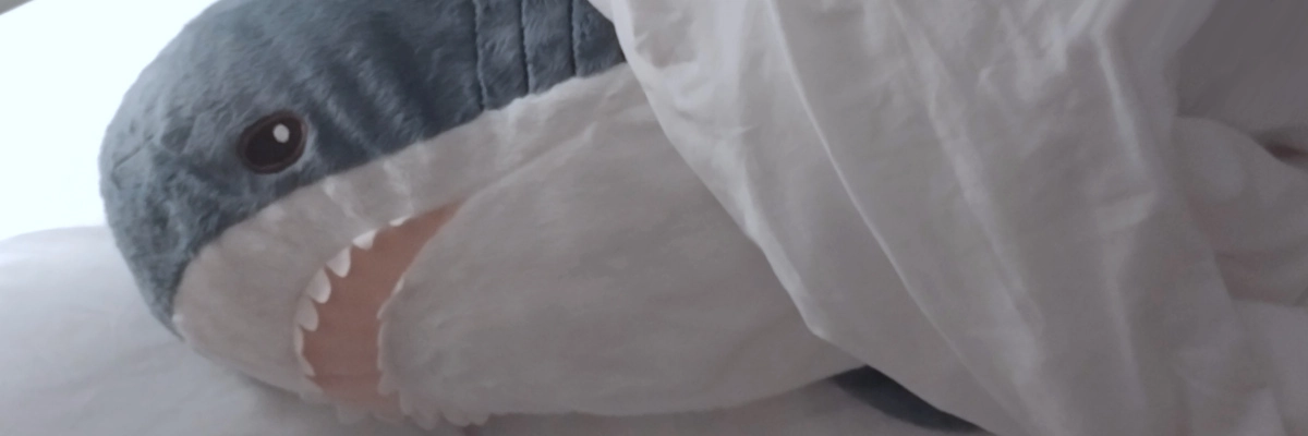 Image of Blåhaj tucked underneath the sheets... ^-^